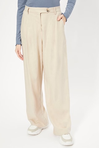 Pantaloni wide legs a vita alta in lino - Beige