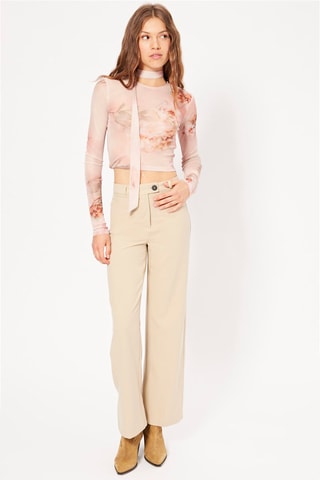 Pantaloni wide legs a vita alta - Beige