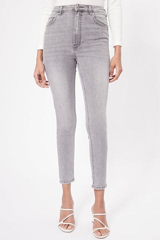 Jeans skinny 7/8 a vita alta - Grigio chiaro