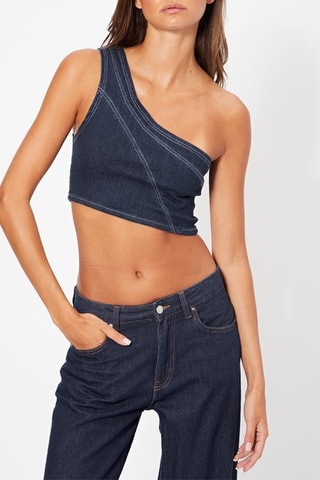 Crop top asimmetrico in jeans - Navy