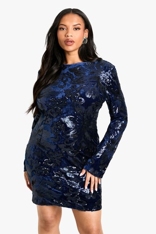Abito taglio dritto in velluto - Navy