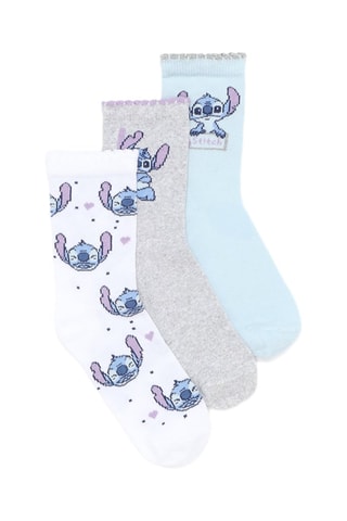 3 paia di calze Stitch Lilo & Stitch Disney - Bianco e grigio scuro melange