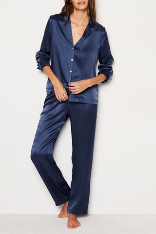 Camisa de pijama em seda Pearly - Azul-noite