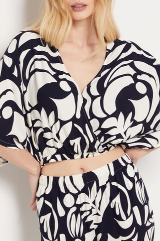 Crop top de pyjama Belin - Bleu marine et écru