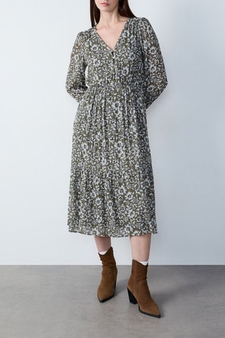 Robe midi Marche Aux Fleurs - Kaki