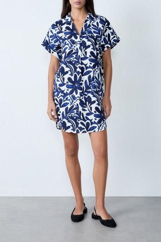 Robe droite en lin Essentiel - Blanc et bleu marine
