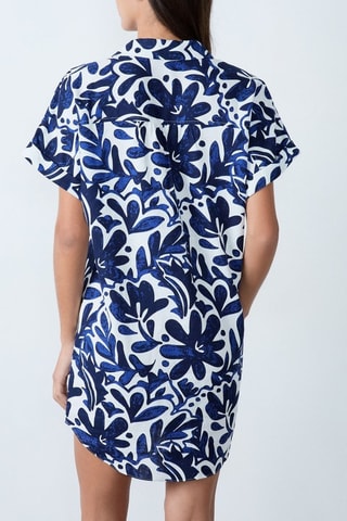 Robe droite en lin Essentiel - Blanc et bleu marine