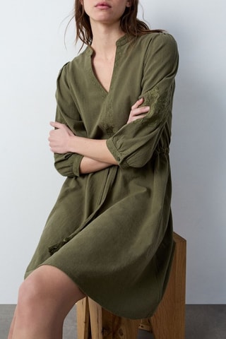 Robe patineuse Marche Aux Fleurs - Vert olive