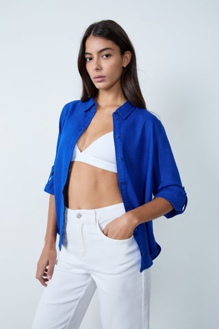 Chemisier en lin Essentiel - Bleu roi
