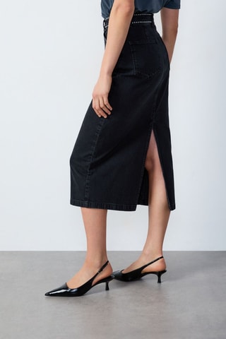 Jupe midi en jean Cowboy - Noir