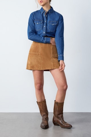 Jupe droite en cuir taille haute - Camel