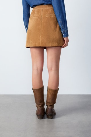 Jupe droite en cuir taille haute - Camel