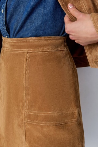 Jupe droite en cuir taille haute - Camel