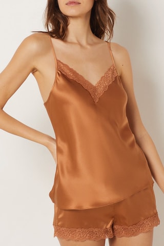 Caraco de pyjama en soie Milky - Marron