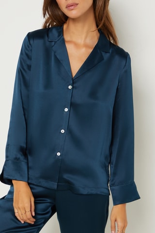 Chemise de pyjama en soie Pearly - Bleu marine