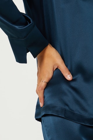 Chemise de pyjama en soie Pearly - Bleu marine