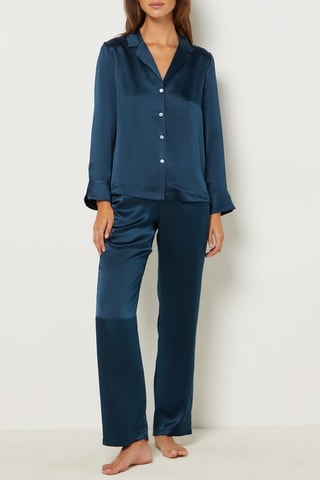 Chemise de pyjama en soie Pearly - Bleu marine