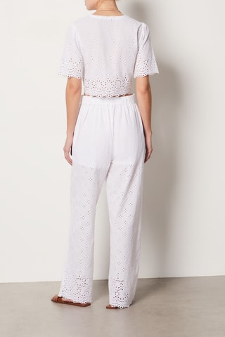 Pantalon droit en broderie anglaise taille haute - Ecru