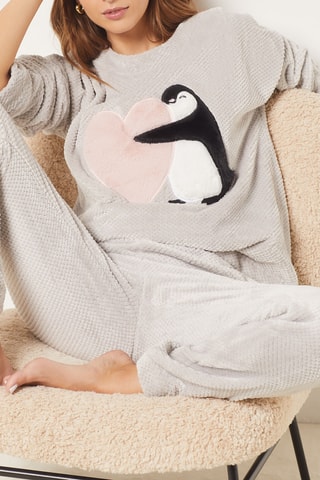 Pantalon de pyjama taille haute Natty - Gris clair
