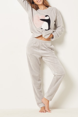 Pantalon de pyjama taille haute Natty - Gris clair

