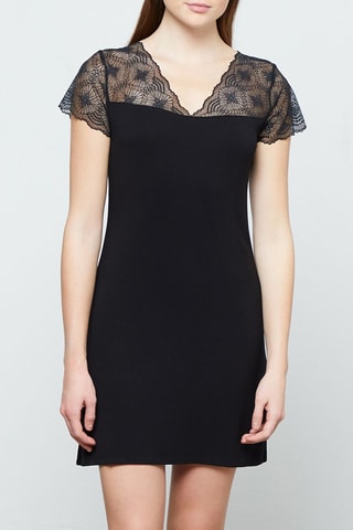 Camisa de noite bi-matéria Liddy Lace Preto
