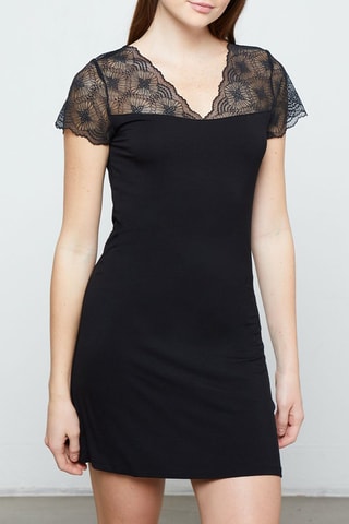 Camisa de noite bi-matéria Liddy Lace Preto
