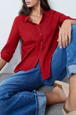 Chemisier en lin Essentiel - Rouge