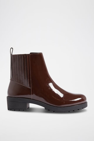 Botins Chelsea em couro envernizado Ivory - Castanho