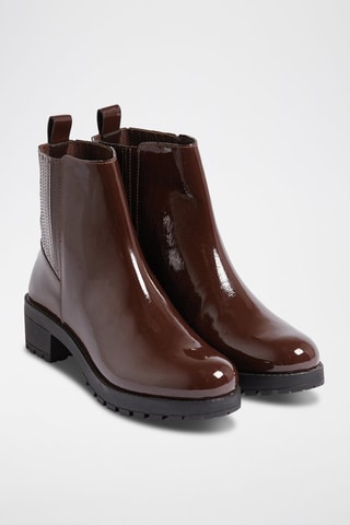 Botins Chelsea em couro envernizado Ivory - Castanho