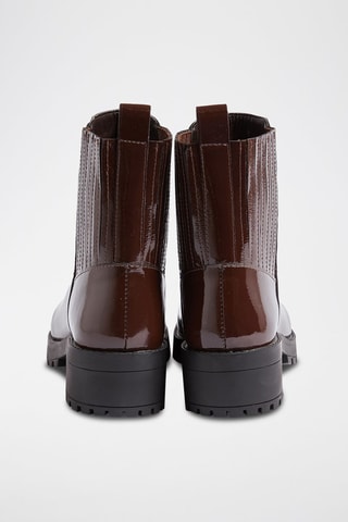 Botins Chelsea em couro envernizado Ivory - Castanho