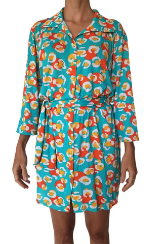 Vestido camisero Dubai - Azul y naranja