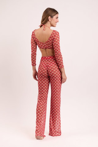 Pantalón de playa de tiro alto Floral - Rojo