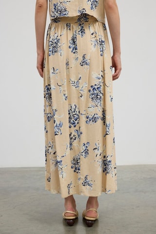 Gonna lunga in lino - Beige e blu