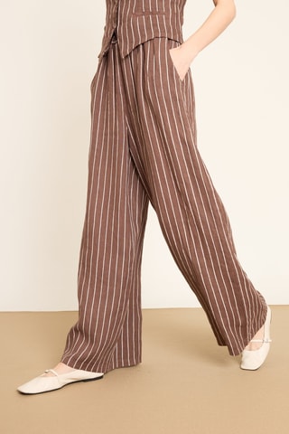 Pantaloni wide legs in lino - Marrone