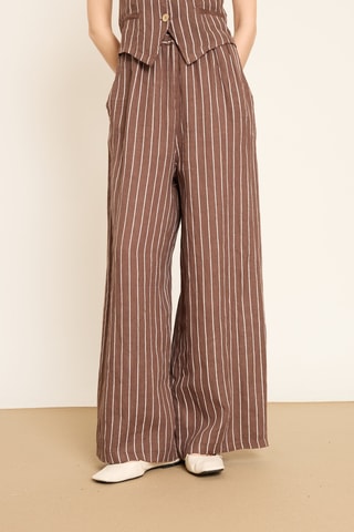 Pantaloni wide legs in lino - Marrone