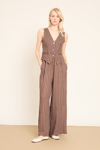 Pantaloni wide legs in lino - Marrone