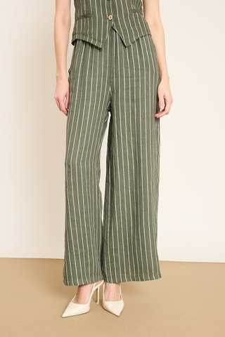Pantaloni wide legs in lino - Kaki