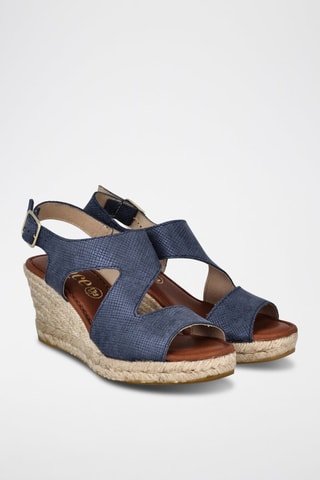 Sandales compensées en cuir Yuste - Bleu marine