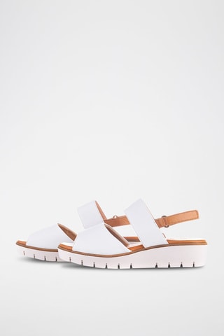 Sandales compensées en cuir Velvet - Blanc et camel