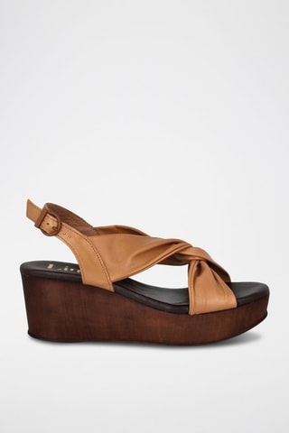 Sandales compensées en cuir Candela - Camel