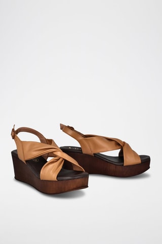 Sandales compensées en cuir Candela - Camel