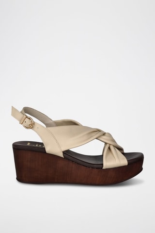 Sandales compensées en cuir Florencia - Beige