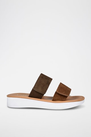 Mules en nubuck - Kaki et marron