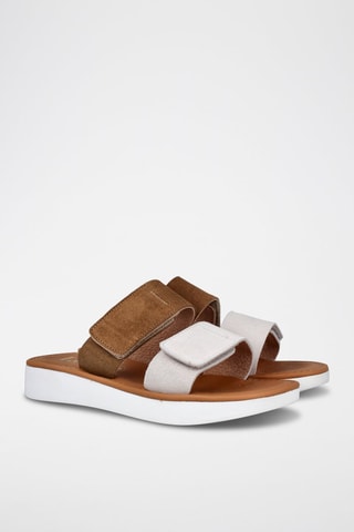 Mules en nubuck - Ecru et marron