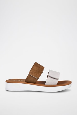 Mules en nubuck - Ecru et marron