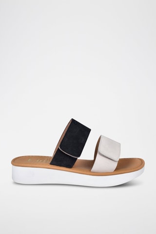 Mules en nubuck - Bleu marine et blanc