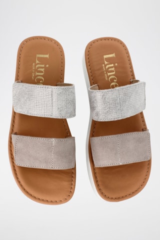Mules en cuir - Argenté et beige