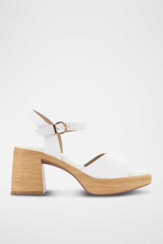 Sandales à talons en cuir - Ecru