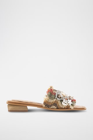Mules en cuir Rafia - Beige