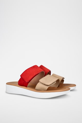 Mules plateformes en nubuck - Rouge et beige